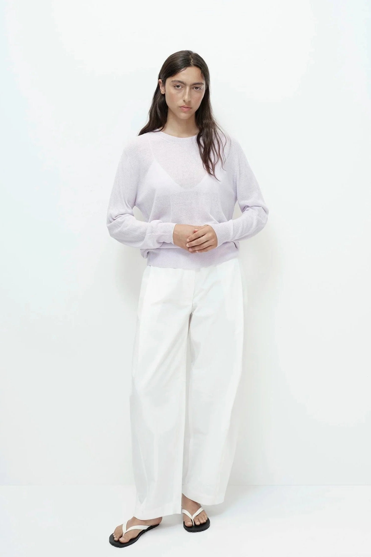 Cotton Barrel Leg Pants, White - Image 3
