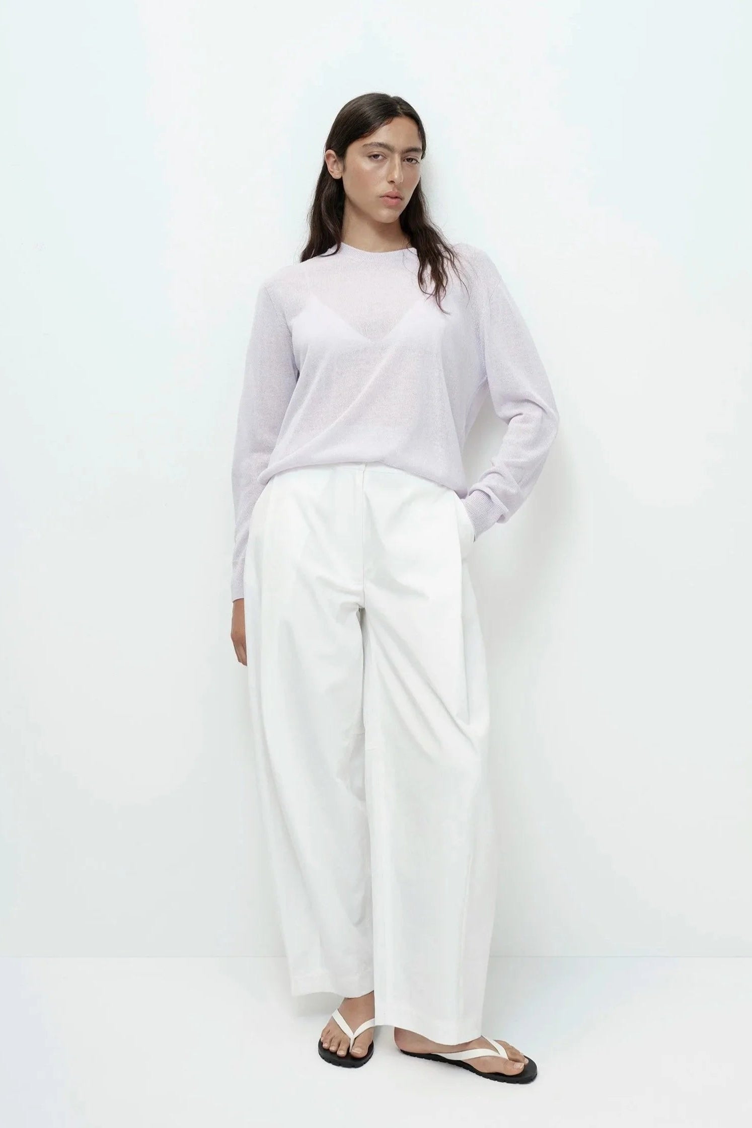 Cotton Barrel Leg Pants, White
