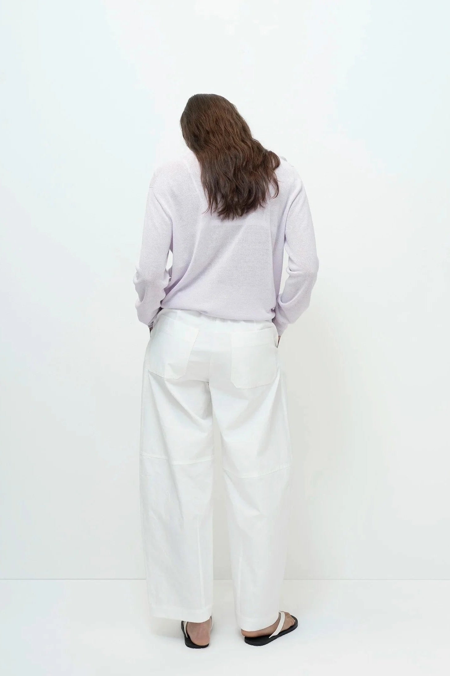 Cotton Barrel Leg Pants, White - Image 2
