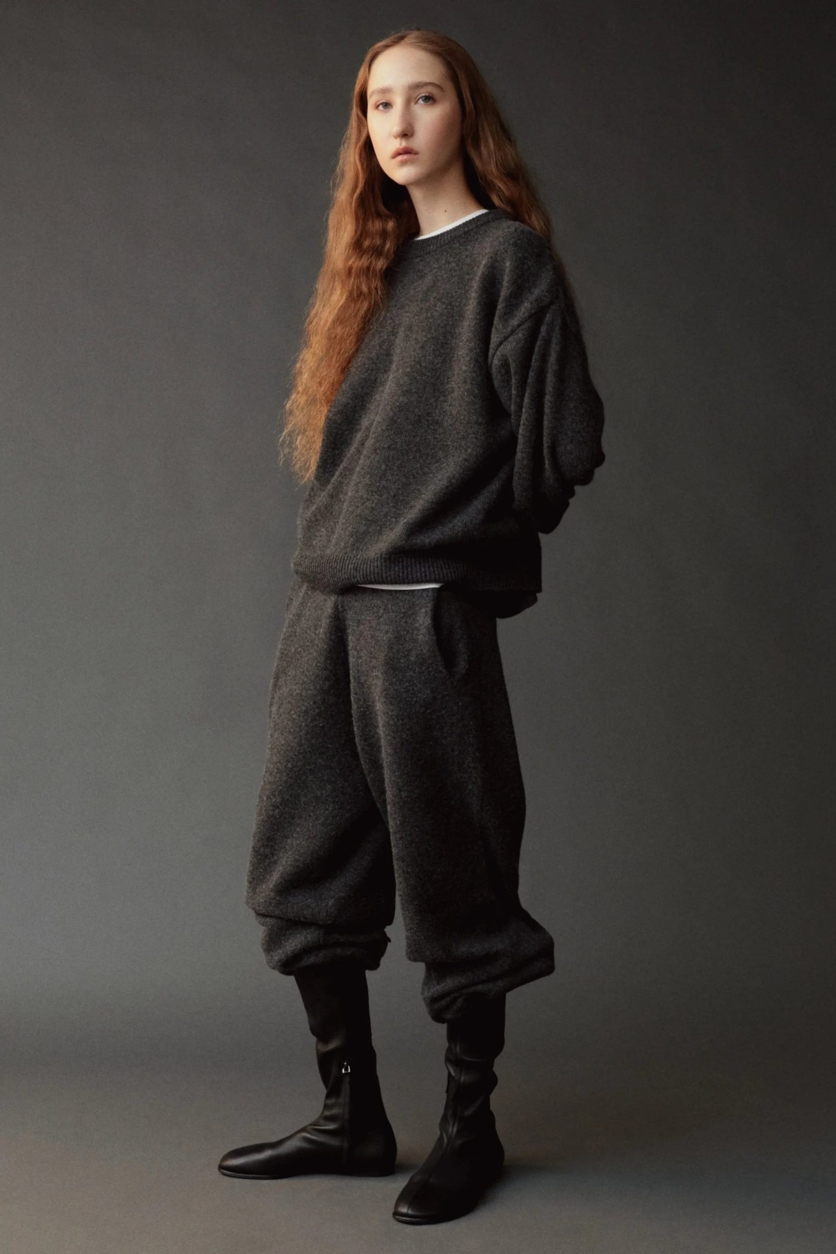 Barrel Leg Knit Pants, Charcoal - Image 3