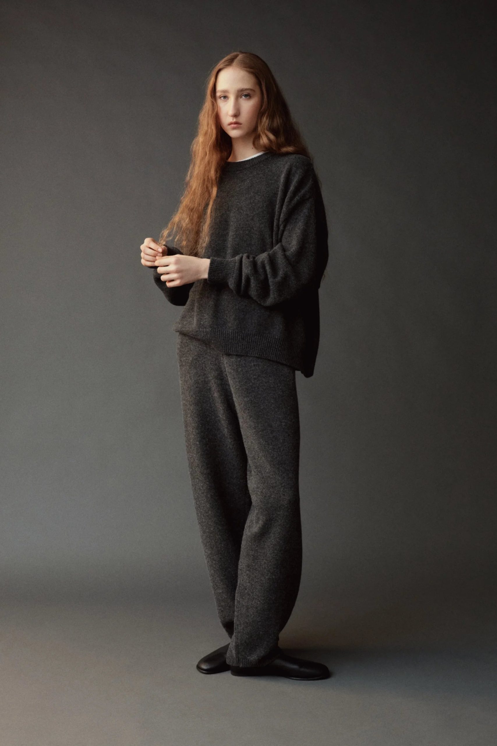 Barrel Leg Knit Pants, Charcoal - Image 4