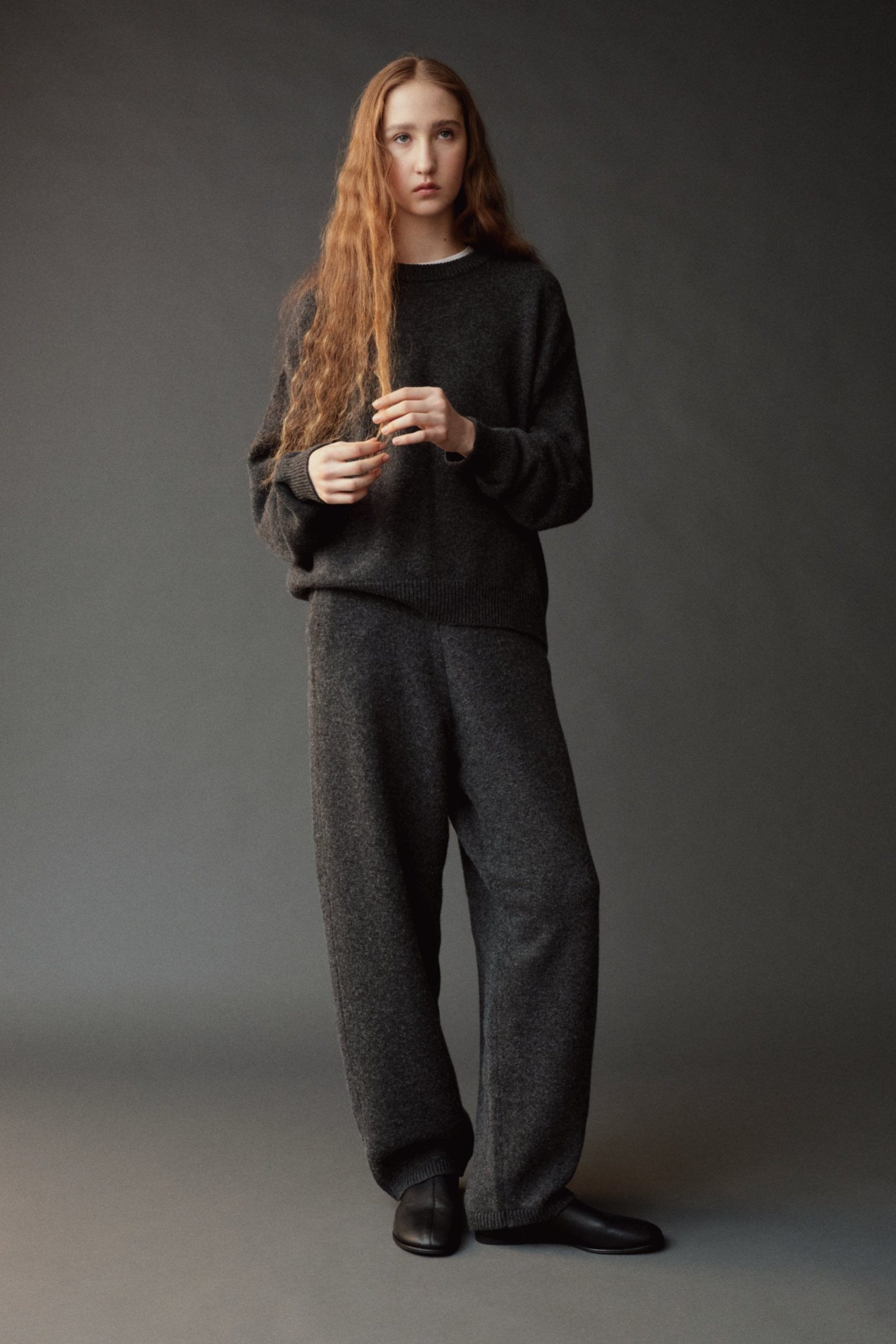 Barrel Leg Knit Pants, Charcoal - Image 5