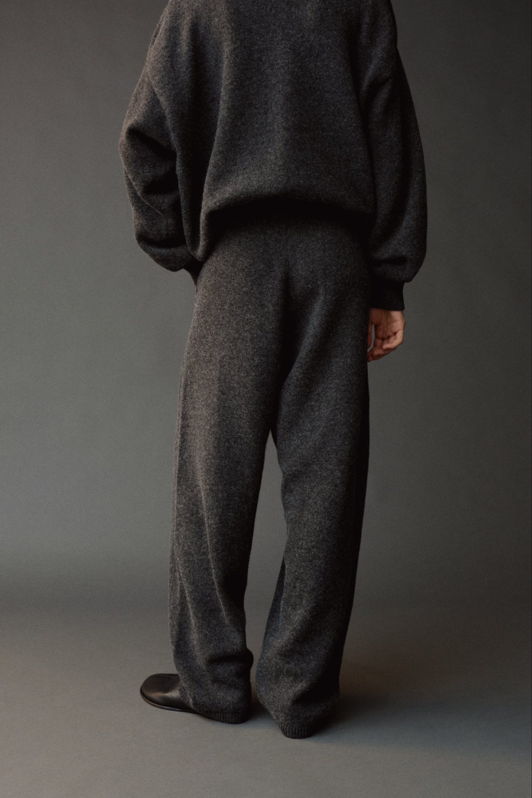 Barrel Leg Knit Pants, Charcoal - Image 2
