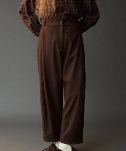 Barrel-Leg Pants, Brown