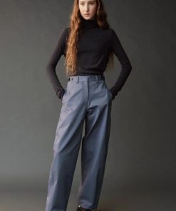 Cotton Barrel-Leg Pants, Dusty Blue