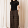 Wool Barrel Pant, Taupe Multicolor Plaid