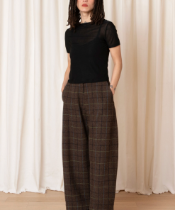 Wool Barrel Pant, Taupe Multicolor Plaid
