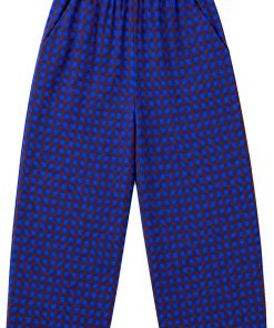 Elastic Silk Noil Pant, Rust/Cobalt Gingham